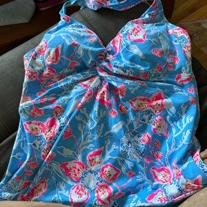 Floral Halter Top in Blue and Pink